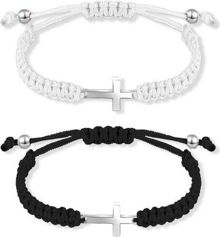 RLHRNDE 2 Pcs Cross Bracelet for Women Men Jesus Christian Cross Braided Rope Adjustable Bracelets Lucky Strand BFF Wristband for Easter Baptism in Saudi Arabia