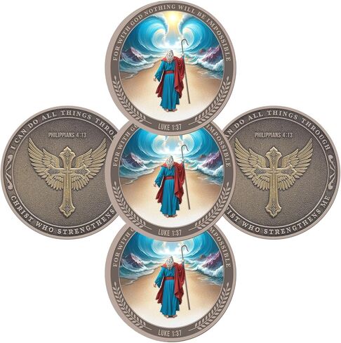 Motivational Christian Faith Challenge Coin – “for with God Nothing Will Be Impossible" Pocket Token, Luke 1:37 Scripture Medallion – Inspirational Christian Gift for Strength and Encouragement in Kuwait
