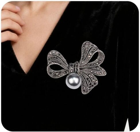 خمر حجر الراين Bowknot دبابيس دبوس للنساء، لذيذ الزركون الشريط اللؤلؤ بيان بروش دبوس، العصرية حزب كريستال مجوهرات اكسسوارات هدية in Kuwait