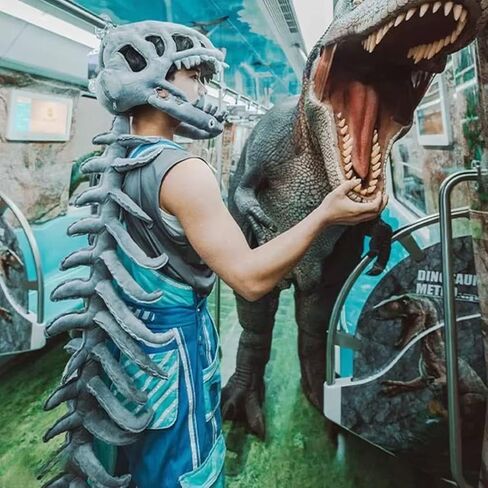 ZBH1985 Kids and Adults Spinosaurus Plush Dino Outfit 3D Realistic Dinosaur Skeleton Hat Skull Themed Performance Props Hats in Saudi Arabia