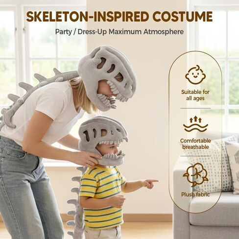 ZBH1985 Kids and Adults Spinosaurus Plush Dino Outfit 3D Realistic Dinosaur Skeleton Hat Skull Themed Performance Props Hats in Saudi Arabia