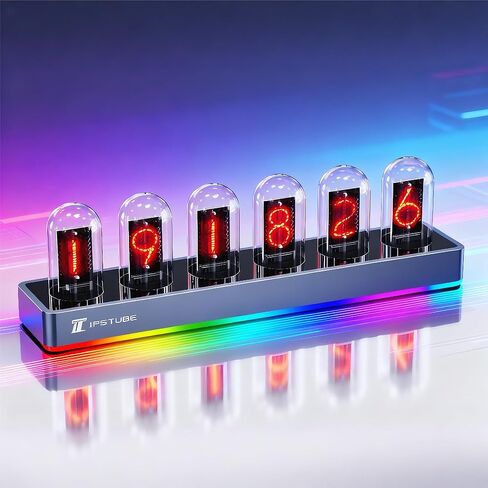 Nixie Tube Clock, Neon Glow Tube Clock, Father's Day Gift, Digital Photo Upload, Mobile App Control, Display for Time, Weather, Temperature, Dynamic RGB Lighting, Durable Aluminum Alloy Base in Saudi Arabia