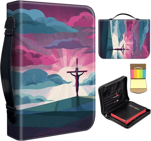 Bible Cover for Men,Large Leather Bible Case Fit Book Up to 11x8x2.4 in, Isaiah 41:10 Bible Covers Bible Study Carrier Church Bags w/Handle & Zipper in Kuwait