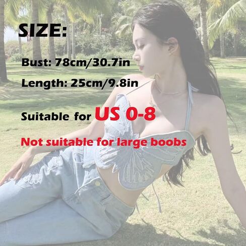 المرأة Y2k الدنيم فراشة الرسن المحاصيل الأعلى مثير الدانتيل يصل عارية الذراعين بروتيل جان أنبوب الصدرية ملابس الهذيان in Saudi Arabia