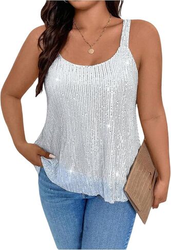 SHENHE Women's Plus Size Sparkly Sequin Tank Top Sleeveless Glitter Holiday Party Rave Tank Top in Saudi Arabia