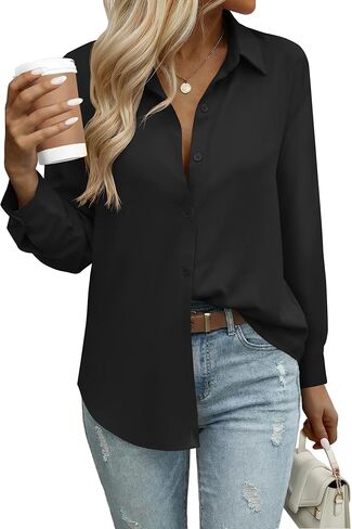 Zeagoo Button Down Shirts for Women Dressy Casual Floral Printed Collared Chiffon Blouse Long Sleeve Business Work Tops in Saudi Arabia