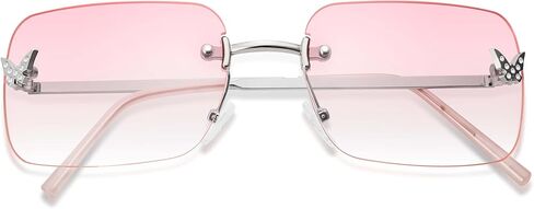 Dollger Rectangle Y2k Sunglasses for Women Fashion Rimless 2000s Square Sun Glasses Butterfly 90s Cool Shades in Saudi Arabia