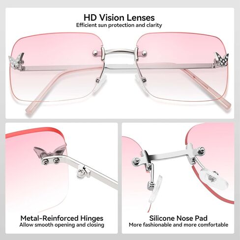 Dollger Rectangle Y2k Sunglasses for Women Fashion Rimless 2000s Square Sun Glasses Butterfly 90s Cool Shades in Saudi Arabia