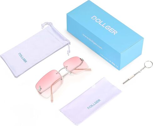 Dollger Rectangle Y2k Sunglasses for Women Fashion Rimless 2000s Square Sun Glasses Butterfly 90s Cool Shades in Saudi Arabia