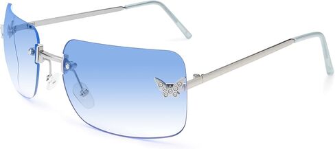 Dollger Rectangle Y2k Sunglasses for Women Fashion Rimless 2000s Square Sun Glasses Butterfly 90s Cool Shades in Saudi Arabia