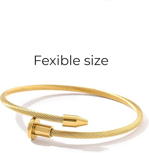 Billet-doux 18K Gold Plated Nail Love Bangle Bracelets Set For Women, Stackable Four-Leaf Clover Adjustable Tennis Bracelet Non-Tarnish Trendy Jewelry Gifts Perfect for Her in Saudi Arabia