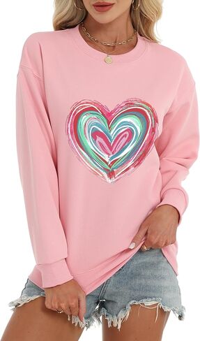 Colorful Swirled Heart Sweatshirt - Cozy Pink Valentine's Day Gift for Her,women Sweatshirt in Saudi Arabia