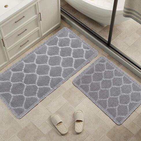 Upgraded Non Slip Bathroom Rugs Sets 2 Piece, Washable Waffle Bath Mats Set, Quick Dry Bathroom Mat, Super Absorbent Kitchen Runner Rug for Hallway, Brown, 18"x30"+24"x48"(2'x4') in Saudi Arabia