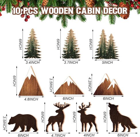 DoubleFill 10 Pcs Cabin Shelf Decor Wooden Forest Animals Bear Mountain Pine Tree Sign Rustic Woodland Decor for Cabin Farmhouse Table Centerpiece Home Office Decoration in Saudi Arabia