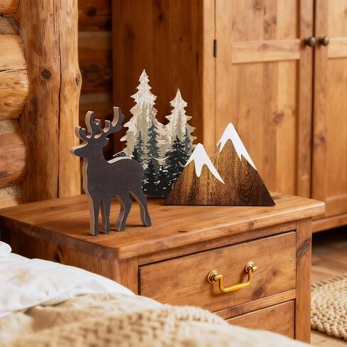 DoubleFill 10 Pcs Cabin Shelf Decor Wooden Forest Animals Bear Mountain Pine Tree Sign Rustic Woodland Decor for Cabin Farmhouse Table Centerpiece Home Office Decoration in Saudi Arabia