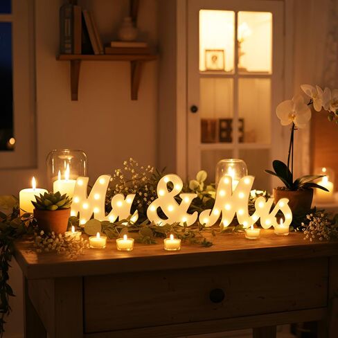 Canlierr Rustic Mr and Mrs Sign for Wedding Table, 31in Light up Large White Mr and Mrs Sign Wooden Letters, Miss Decoration for Anniversary Wedding & Engagement, Gifts for Anniversary Engagement in Saudi Arabia