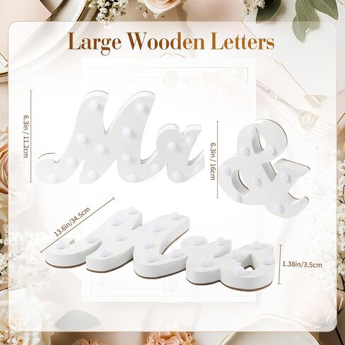 Canlierr Rustic Mr and Mrs Sign for Wedding Table, 31in Light up Large White Mr and Mrs Sign Wooden Letters, Miss Decoration for Anniversary Wedding & Engagement, Gifts for Anniversary Engagement in Saudi Arabia
