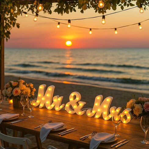 Canlierr Rustic Mr and Mrs Sign for Wedding Table, 31in Light up Large White Mr and Mrs Sign Wooden Letters, Miss Decoration for Anniversary Wedding & Engagement, Gifts for Anniversary Engagement in Saudi Arabia