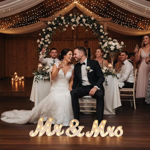 Canlierr Rustic Mr and Mrs Sign for Wedding Table, 31in Light up Large White Mr and Mrs Sign Wooden Letters, Miss Decoration for Anniversary Wedding & Engagement, Gifts for Anniversary Engagement in Saudi Arabia