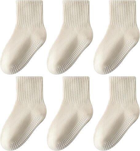 Toddler Grip Socks with Non-Slip, Unisex Baby Retro Stripe Seamless Crew Ankle Cotton Socks for Girls Boys 6 Pairs in Saudi Arabia