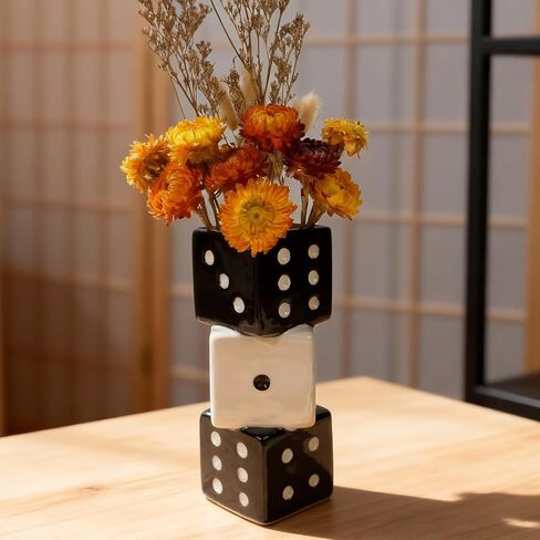 مزهرية نرد سيراميك حديثة من تنستبي - مزهرية زخرفية صغيرة وفريدة من نوعها للزهور المجففة والورود وعشب البامبا | قطعة مركزية مثالية لغرفة المعيشة، طاولة القهوة - مزهرية جذعية واحدة هدية لديكور المنزل in Kuwait