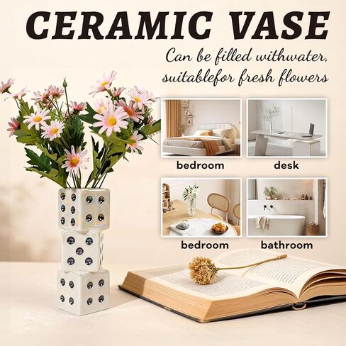 مزهرية نرد سيراميك حديثة من تنستبي - مزهرية زخرفية صغيرة وفريدة من نوعها للزهور المجففة والورود وعشب البامبا | قطعة مركزية مثالية لغرفة المعيشة، طاولة القهوة - مزهرية جذعية واحدة هدية لديكور المنزل in Kuwait