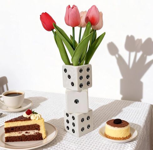 مزهرية نرد سيراميك حديثة من تنستبي - مزهرية زخرفية صغيرة وفريدة من نوعها للزهور المجففة والورود وعشب البامبا | قطعة مركزية مثالية لغرفة المعيشة، طاولة القهوة - مزهرية جذعية واحدة هدية لديكور المنزل in Kuwait