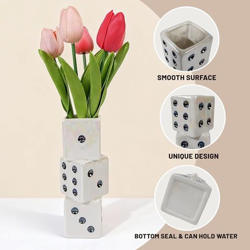 مزهرية نرد سيراميك حديثة من تنستبي - مزهرية زخرفية صغيرة وفريدة من نوعها للزهور المجففة والورود وعشب البامبا | قطعة مركزية مثالية لغرفة المعيشة، طاولة القهوة - مزهرية جذعية واحدة هدية لديكور المنزل in Kuwait