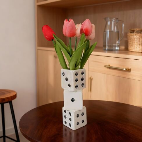 مزهرية نرد سيراميك حديثة من تنستبي - مزهرية زخرفية صغيرة وفريدة من نوعها للزهور المجففة والورود وعشب البامبا | قطعة مركزية مثالية لغرفة المعيشة، طاولة القهوة - مزهرية جذعية واحدة هدية لديكور المنزل in Kuwait