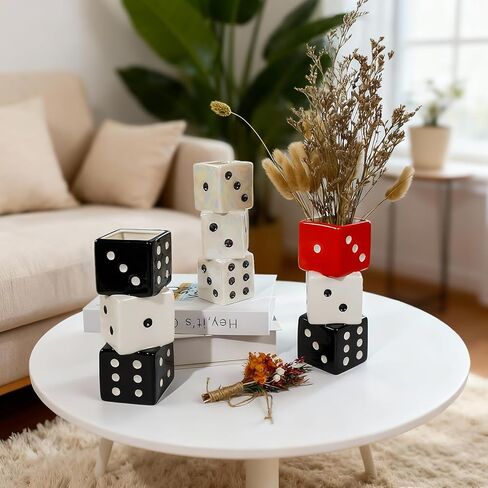 مزهرية نرد سيراميك حديثة من تنستبي - مزهرية زخرفية صغيرة وفريدة من نوعها للزهور المجففة والورود وعشب البامبا | قطعة مركزية مثالية لغرفة المعيشة، طاولة القهوة - مزهرية جذعية واحدة هدية لديكور المنزل in Kuwait