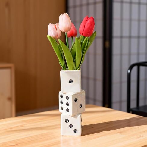 مزهرية نرد سيراميك حديثة من تنستبي - مزهرية زخرفية صغيرة وفريدة من نوعها للزهور المجففة والورود وعشب البامبا | قطعة مركزية مثالية لغرفة المعيشة، طاولة القهوة - مزهرية جذعية واحدة هدية لديكور المنزل in Kuwait