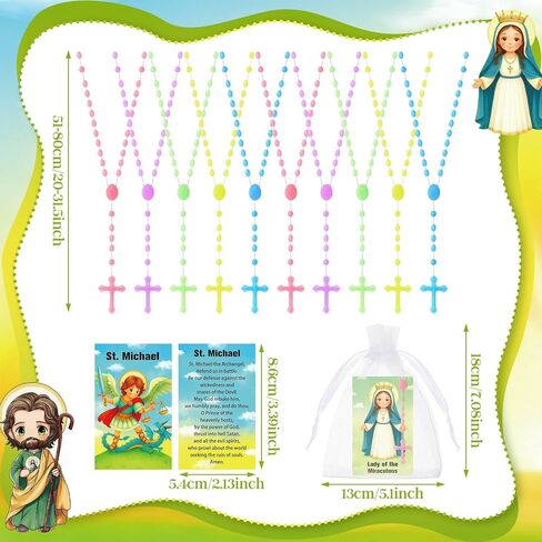 Cunno 30 Pack Catholic Religious Gifts Set Include Holy Prayer Cards Saints Prayer Bead Necklace Cross Rosary Necklace Bulk and Organza Bags for First Communion Baptism Catholic Schools Week Gift in Saudi Arabia