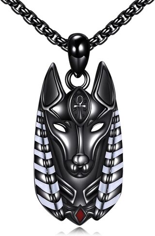 HUKKUN Egyptian Anubis Necklace Sterling Silver Black Anubis Egyptian Jewelry Gift for Men in Saudi Arabia