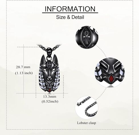 HUKKUN Egyptian Anubis Necklace Sterling Silver Black Anubis Egyptian Jewelry Gift for Men in Saudi Arabia
