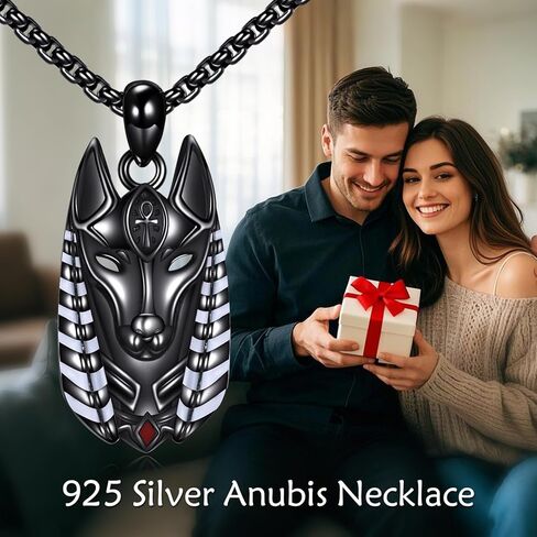 HUKKUN Egyptian Anubis Necklace Sterling Silver Black Anubis Egyptian Jewelry Gift for Men in Saudi Arabia