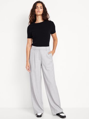 Old Navy Extra High-Waisted Taylor Wide-Leg Trouser Pants - Light Gray in Saudi Arabia