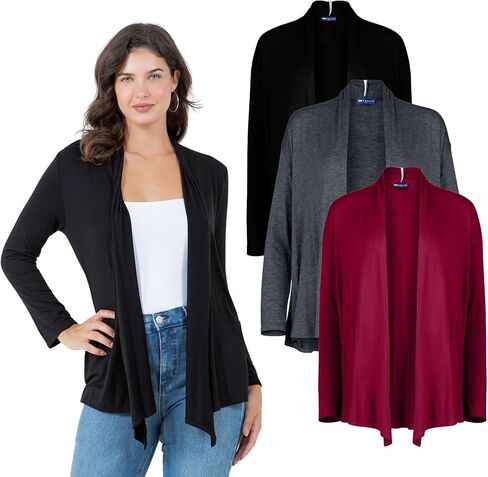 Azules 3 Pack Long Sleeve Open Front Cardigan for Women – Lightweight Rayon Sweater, Soft Flowy Layer for Casual Outfits in Saudi Arabia
