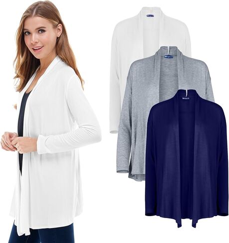 Azules 3 Pack Long Sleeve Open Front Cardigan for Women – Lightweight Rayon Sweater, Soft Flowy Layer for Casual Outfits in Saudi Arabia