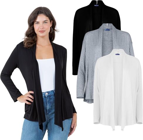 Azules 3 Pack Long Sleeve Open Front Cardigan for Women – Lightweight Rayon Sweater, Soft Flowy Layer for Casual Outfits in Saudi Arabia