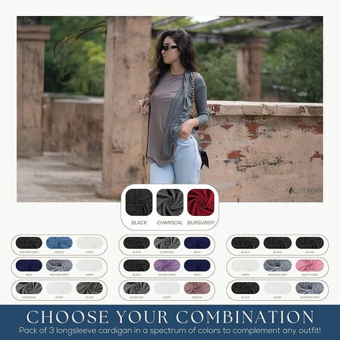 Azules 3 Pack Long Sleeve Open Front Cardigan for Women – Lightweight Rayon Sweater, Soft Flowy Layer for Casual Outfits in Saudi Arabia