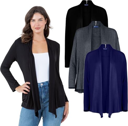 Azules 3 Pack Long Sleeve Open Front Cardigan for Women – Lightweight Rayon Sweater, Soft Flowy Layer for Casual Outfits in Saudi Arabia