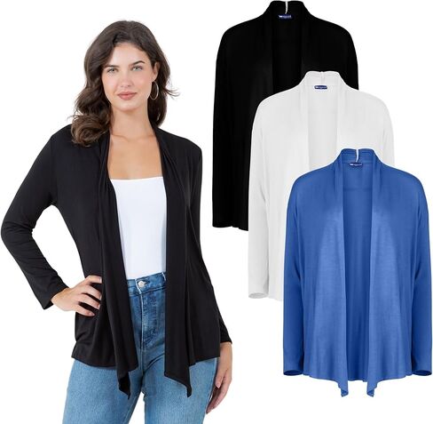 Azules 3 Pack Long Sleeve Open Front Cardigan for Women – Lightweight Rayon Sweater, Soft Flowy Layer for Casual Outfits in Saudi Arabia