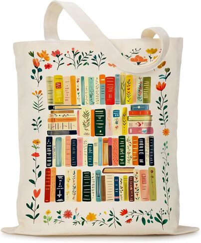 Puuonnnno Books Wildflower Canvas حمل حقيبة هدايا عيد الميلاد لمحبي الكتب، امرأة، أمين مكتبة، كتاب، قراء، هدية مكتبة، هدايا عيد ميلاد لمحبي الكتب in Saudi Arabia