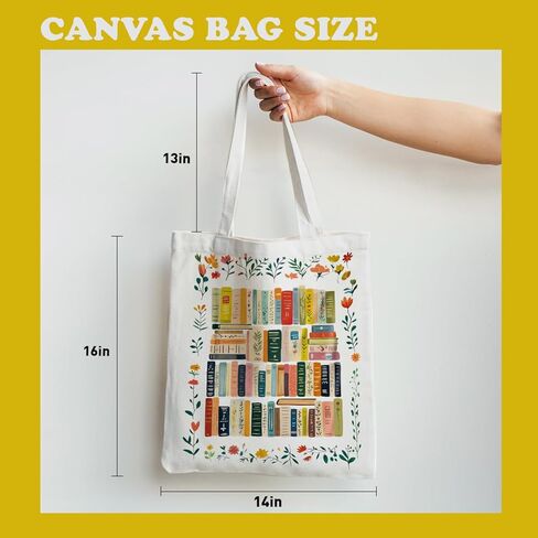 Puuonnnno Books Wildflower Canvas حمل حقيبة هدايا عيد الميلاد لمحبي الكتب، امرأة، أمين مكتبة، كتاب، قراء، هدية مكتبة، هدايا عيد ميلاد لمحبي الكتب in Saudi Arabia