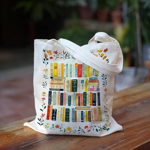 Puuonnnno Books Wildflower Canvas حمل حقيبة هدايا عيد الميلاد لمحبي الكتب، امرأة، أمين مكتبة، كتاب، قراء، هدية مكتبة، هدايا عيد ميلاد لمحبي الكتب in Saudi Arabia