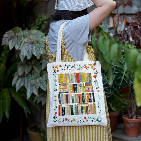 Puuonnnno Books Wildflower Canvas حمل حقيبة هدايا عيد الميلاد لمحبي الكتب، امرأة، أمين مكتبة، كتاب، قراء، هدية مكتبة، هدايا عيد ميلاد لمحبي الكتب in Saudi Arabia