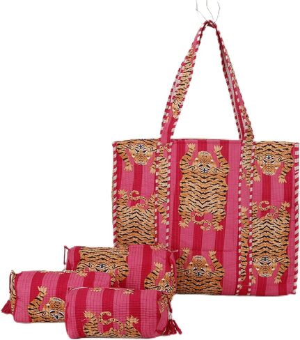 Marubhumi 4 Pcs set of Women Lightweight Travel Bag with Matching Pouches Purse Cotton Shoulder Tote Bag in Saudi Arabia