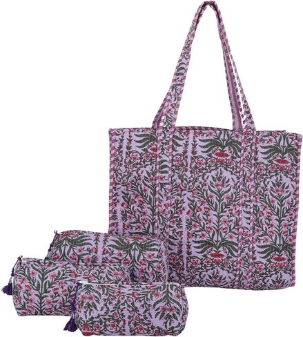 Marubhumi 4 Pcs set of Women Lightweight Travel Bag with Matching Pouches Purse Cotton Shoulder Tote Bag in Saudi Arabia