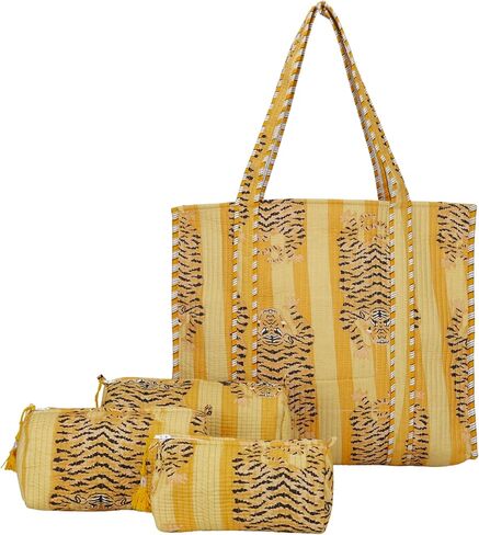 Marubhumi 4 Pcs set of Women Lightweight Travel Bag with Matching Pouches Purse Cotton Shoulder Tote Bag in Saudi Arabia