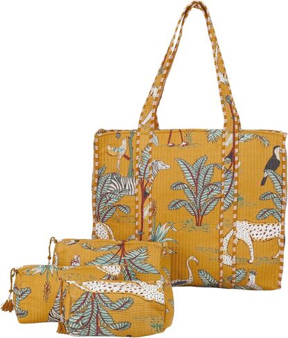 Marubhumi 4 Pcs set of Women Lightweight Travel Bag with Matching Pouches Purse Cotton Shoulder Tote Bag in Saudi Arabia